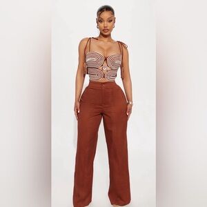 Women's High-Waist Wide Leg Pants Set- Brown